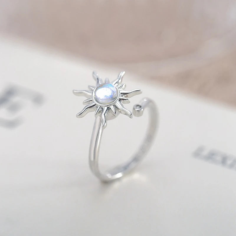 luckacco titanium stainless steel ring for women rotate rotating anxiety fidget adjustable rings silver color jewelry lovely flower bee