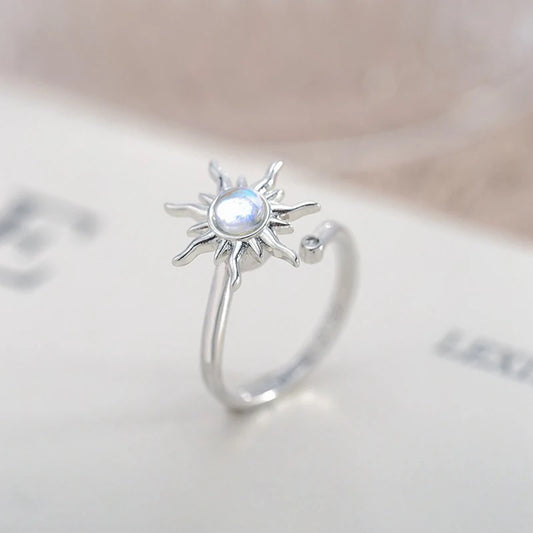 Luckacco Titanium Stainless Steel Ring For Women Rotate Rotating Anxiety Fidget Adjustable Rings Silver Color Jewelry Lovely Flower Bee