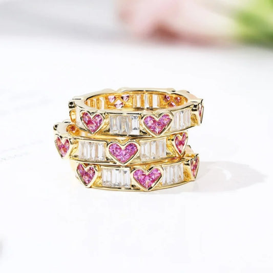 Luckacco  Colors Shiny Cubic Zircon Women Rings Gold Color Female Daily Wear Stylish Colorful Rings Anniversary Girl Gift Jewelry