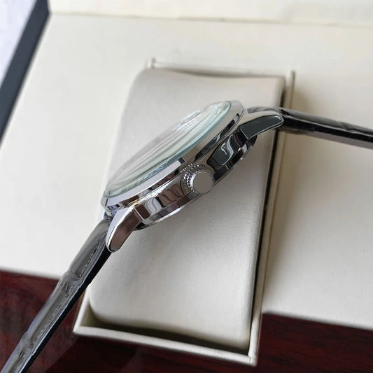 Luckacco Top Brand Men's Watch Simple Business Waterproof Calendar Leather Strap Male Fashion Quartz Watches Gift: Box, Spare Battery