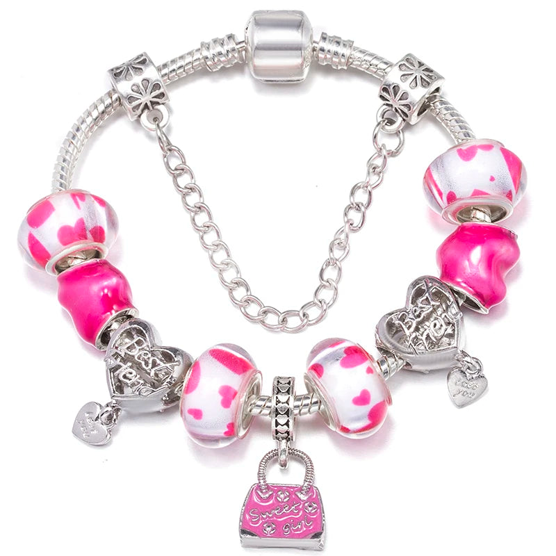 luckacco baopon spring styles butterfly pansy beads charm bracelets diy fine bracelets for women men fiancee bijoux pulseras jewelry gift