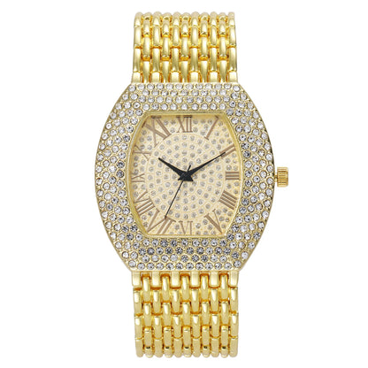 Luckacco UTHAI H64 Women's Full Diamond Watch Temperament Gold Steel Band Barrel shaped Full Sky Star Vintage Fashion Quartz Wristwatches