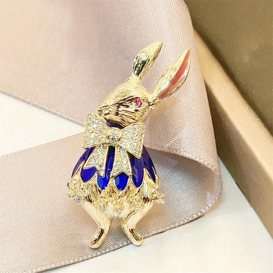 Luckacco 1PC Vintage baroque brooch ladies men's rabbit enamel crystal pin cute drip oil badge party gift dress ornaments