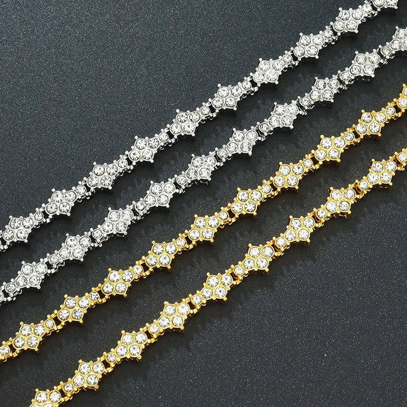 luckacco round stone star cubic zirconia bracelet hip-hop jewelry for men shiny elegant fashion accessory classic  gift for birthday