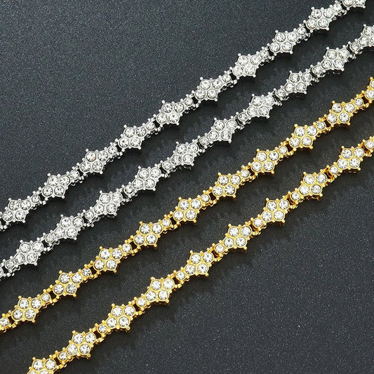 Luckacco Round Stone Star Cubic Zirconia Bracelet Hip-Hop Jewelry For Men Shiny Elegant Fashion Accessory Classic  Gift For Birthday