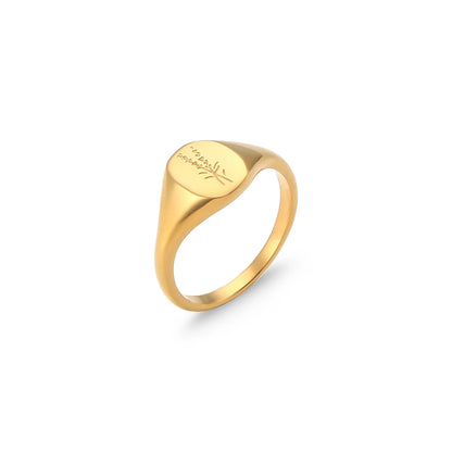 Luckacco E.B.belle Tarnish Free Stainless Steel 18k Gold Plated Engraving Wildflower Tea Leaf Lavender Sunflower Signet Rings For Women