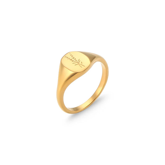 Luckacco E.B.belle Tarnish Free Stainless Steel 18k Gold Plated Engraving Wildflower Tea Leaf Lavender Sunflower Signet Rings For Women