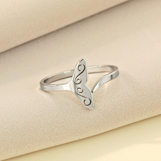 Luckacco Kinitial Stainless Steel Sea Whale Mermaid Fish Tail Knuckle Ring Dainty Jewelry Boho Romantic Anniversary Gift