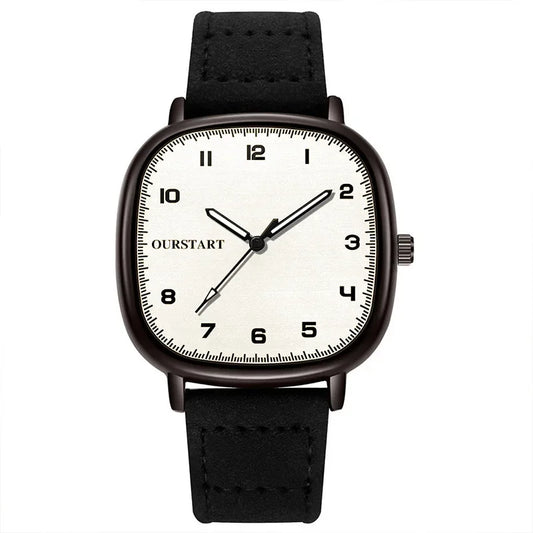 Luckacco Vintage Square Dial Leather Belt Wristwatch Brand Quartz Watch Youth Student Watch Casual Fashion Men Women Gift Clock
