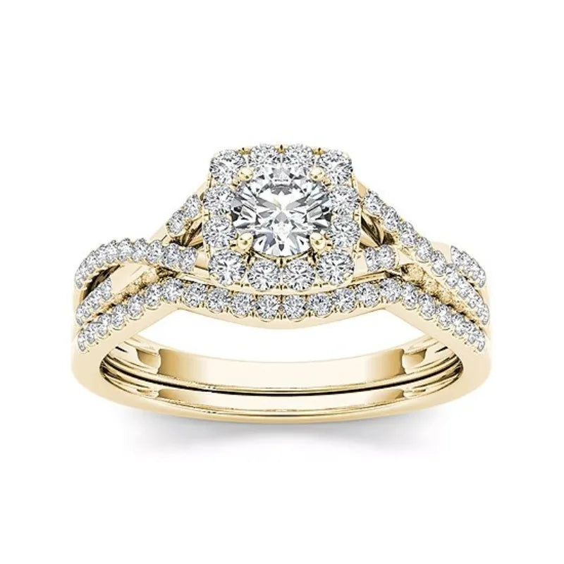 luckacco charm square round gold color white stone rings set fashion metal party rings for women jewelry