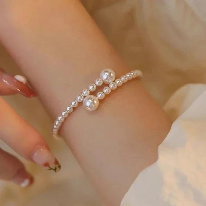 luckacco vintage creativity irregular baroque imitation pearl heart shape beading bracelets for women fashion accessories lucky tag gifts