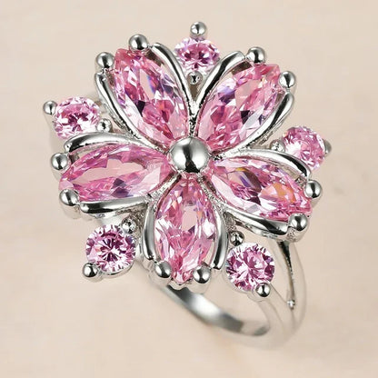 Luckacco Hot Sale Cocktail Party Ring Flower Cubic Zirconia  Valentine's Day Gift  Fashion Jewelry Luxury Rings for Women & Lover
