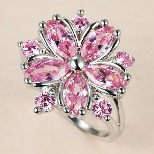 Luckacco Hot Sale Cocktail Party Ring Flower Cubic Zirconia  Valentine's Day Gift  Fashion Jewelry Luxury Rings for Women & Lover