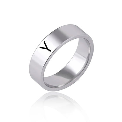 Luckacco Fashion 26 English Initial Letter Ring Stainless Steel Engraved Name Rings For Women Birthday Gifts