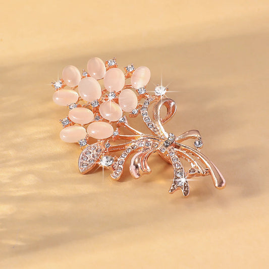 Luckacco 1PC Fashionable Opal Stone Flower Brooch Pin Garment Accessories Birthday Gift Brooches For Women Rhinestone Brooch Pin-6691