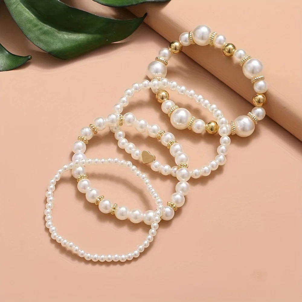 luckacco 4pcs unisex fashion simple pearl bracelet set faux pearl