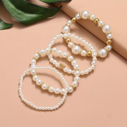 Luckacco 4pcs Unisex Fashion Simple Pearl Bracelet Set faux pearl