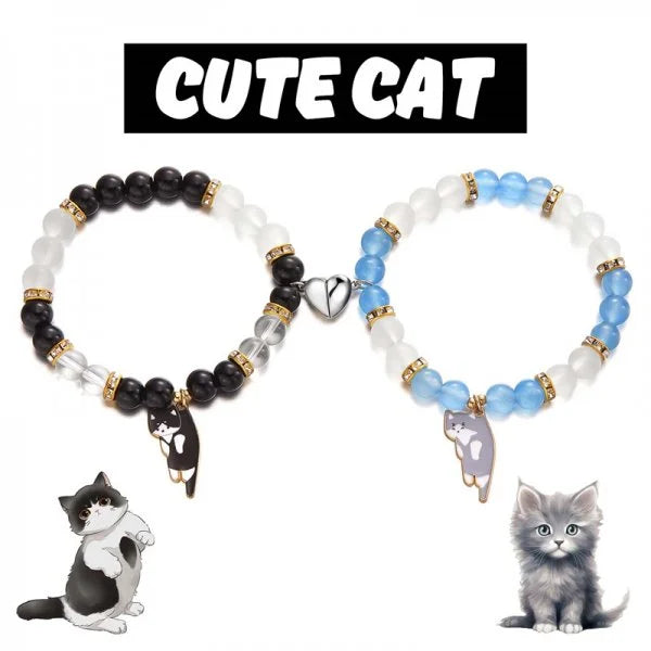 luckacco handmade 2pcs couples cute cat bracelet unique stylish hand rope for women men beaded woven bracelet wrist jewelry gifts