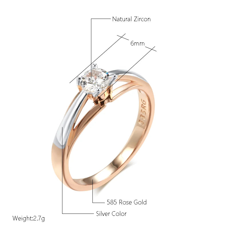 luckacco kinel hot bride wedding rings luxury 585 rose gold silver color mix natural zircon setting slim design daily jewelry for women