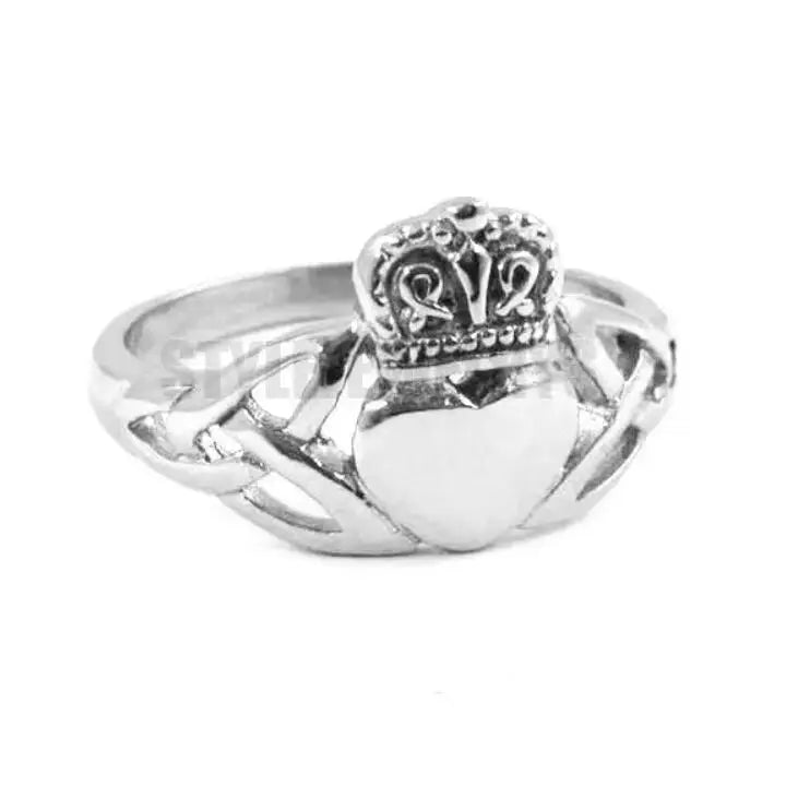 luckacco claddagh style hand to hold a heart with crown ring stainless steel jewelry celtic biker wedding ring  swr0312a