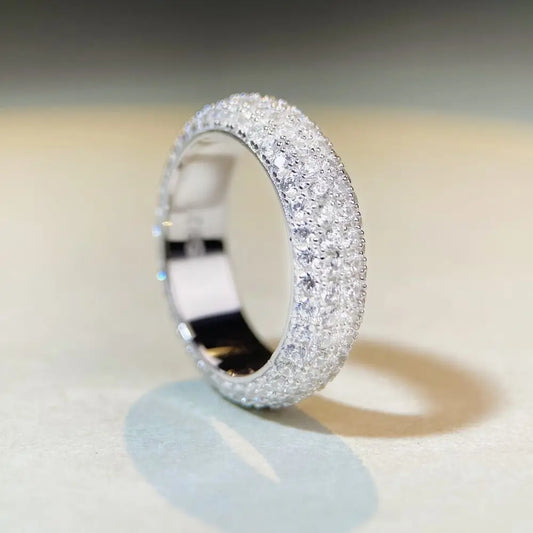 Luckacco Luxury white gold solid platinum PT950 Hip Hop Full Diamond Ring Unisex Medium European and American Popular Ring
