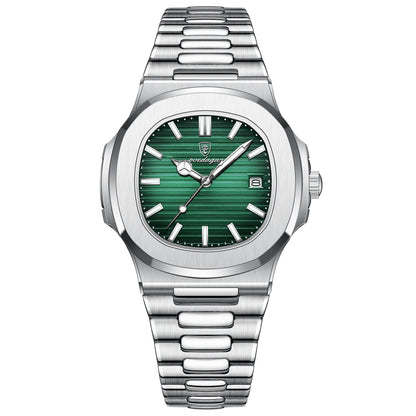 Luckacco POEDAGAR Luxury Casual Watch Top Brand Fashion Square Dial Stainless Steel Calendar Luminous Waterproof Men Watch Male Clock+Box