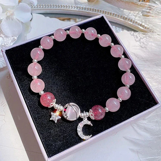 Luckacco Niche Design Star Chain Tassel Bracelet for Women Fantasy Blue Crystal Beads Elastic Rope Bracelet Best Friend Jewelry Gifts