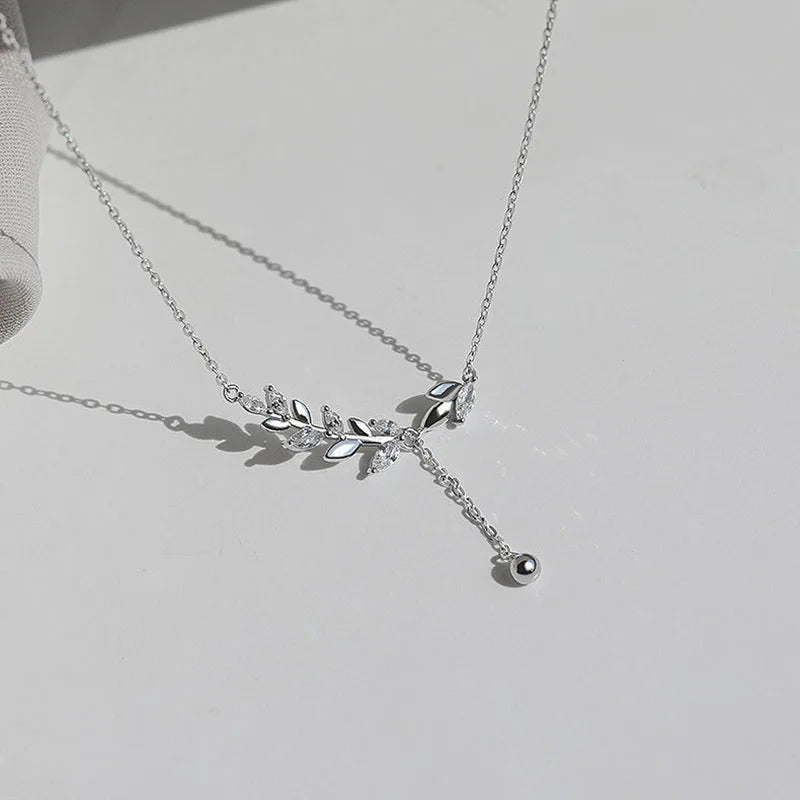 luckacco 925 sterling silver tree branch necklace simple charm zirconia botanical pendant choker birthday party gift ladies fine jewelry