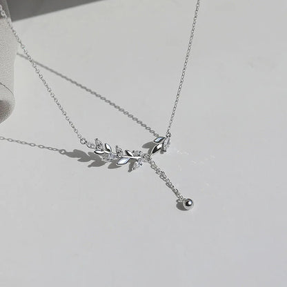 Luckacco 925 Sterling Silver Tree Branch Necklace Simple Charm Zirconia Botanical Pendant Choker Birthday Party Gift Ladies Fine Jewelry