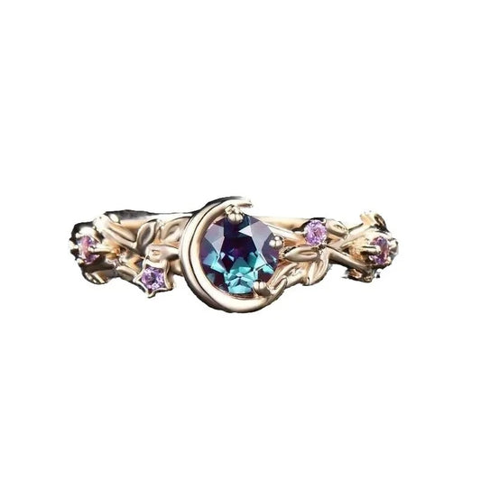 Luckacco Creative personality moon stars and flowers colored zircon crystal ring, fashion chic women's jewelry