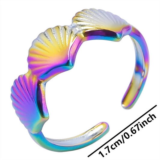 Luckacco 1pc Stylish Marine Jewelry Ocean Sea Animals Conch Starfish Shell Ring Stainless Steel Jellyfish Scallop Rings Women Charm Gift