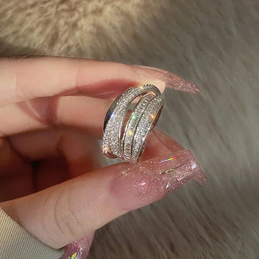 Luckacco Korea New Fashion Jewelry Exquisite Silver Color Zircon Ring Elegant Women's Opening Adjustable Wedding Gift Luxury Accessory