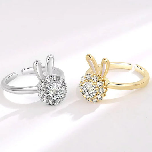 Luckacco Titanium Stainless Steel Ring For Women Rotate Rotating Anxiety Fidget Adjustable Rings Silver Color Jewelry Lovely Flower Bee
