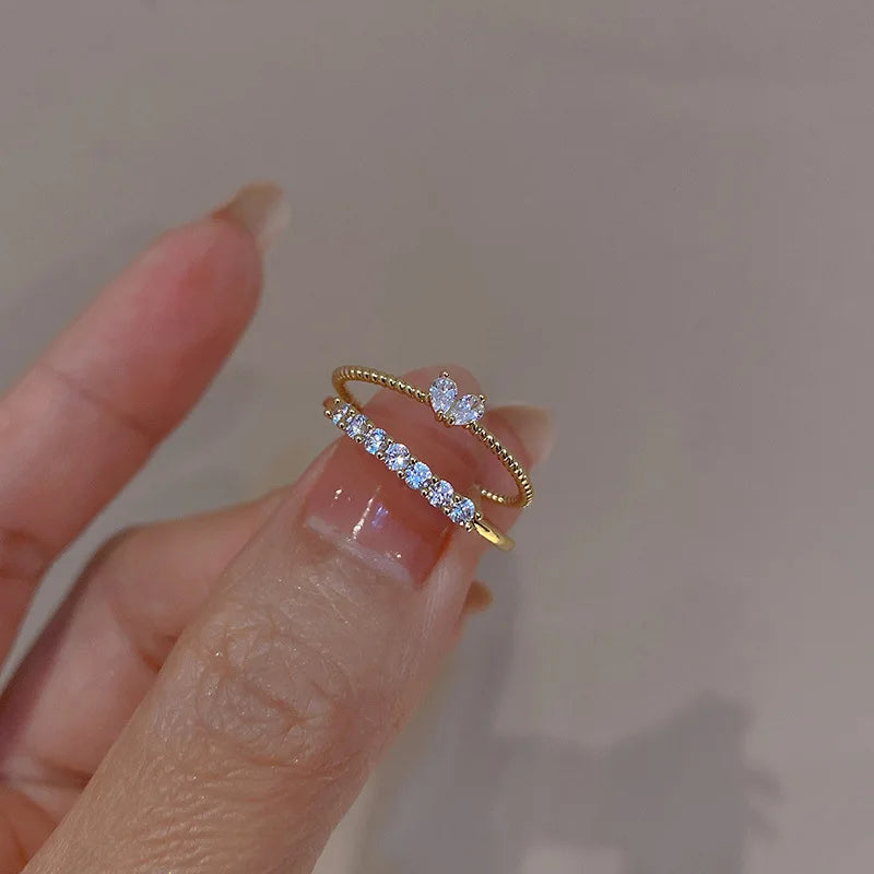 luckacco korea new fashion jewelry exquisite silver color zircon ring elegant women's opening adjustable wedding gift luxury accessory