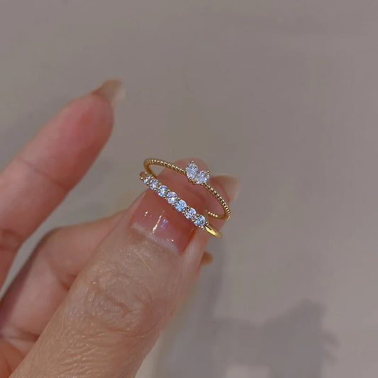 Luckacco Korea New Fashion Jewelry Exquisite Silver Color Zircon Ring Elegant Women's Opening Adjustable Wedding Gift Luxury Accessory