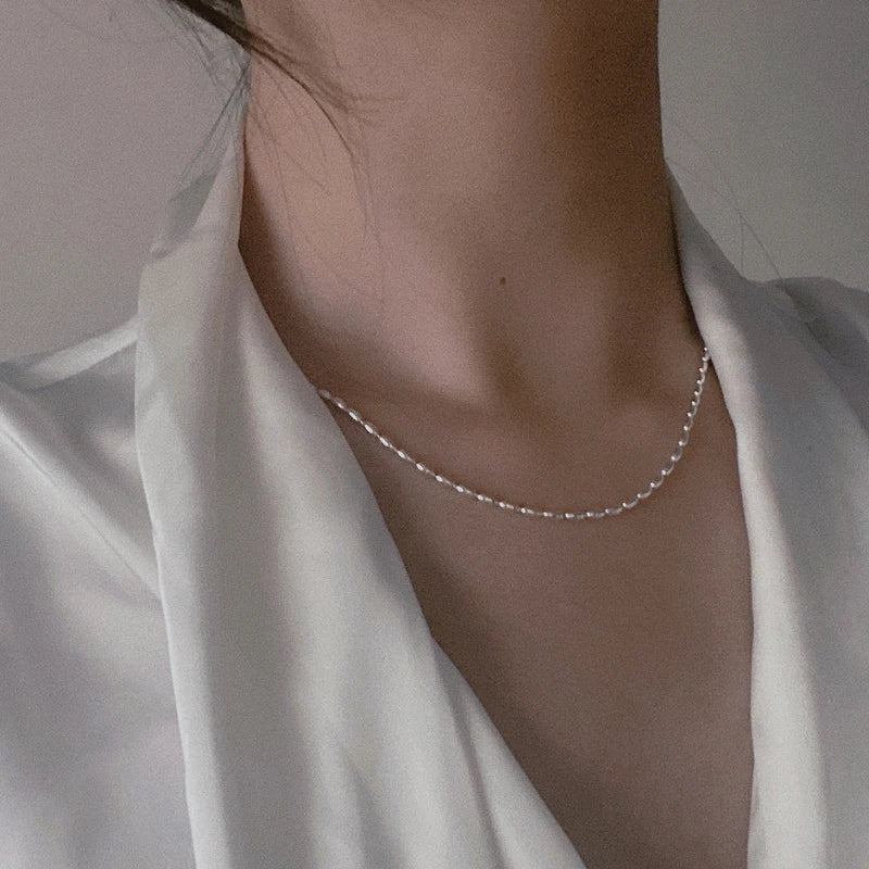 luckacco s925 sterling silver necklace simple beads choker shiny delicate collarbone chain for girl wedding gift fine jewelry