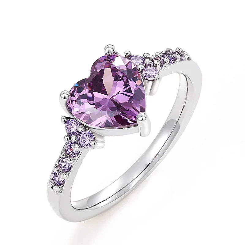 luckacco romantic pink heart shaped ring for female cubic zirconia bridal wedding party  with minimalist fashion jewelry accessories