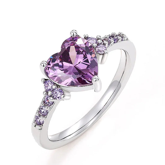 Luckacco Romantic Pink Heart shaped Ring for Female Cubic Zirconia Bridal Wedding Party  with Minimalist Fashion Jewelry Accessories