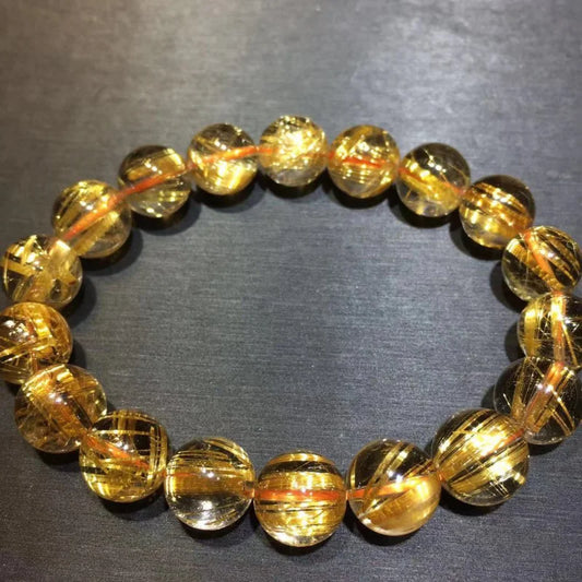 Luckacco Brazilian Golden Full Women Yellow Rutilated Quartz Bracelet for Men Gold Titaniu