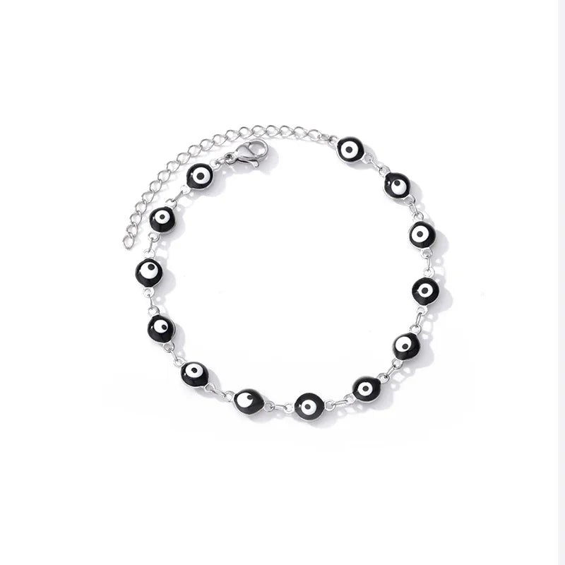luckacco stainless steel evil eye bracelets for women men enamel round chain blue evil eye hand bracelet summer beach jewelry gift 2024