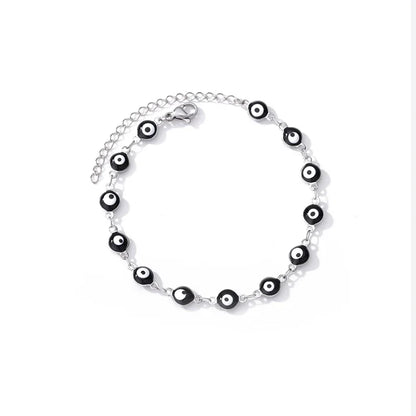 Luckacco Stainless Steel Evil Eye Bracelets For Women Men Enamel Round Chain Blue Evil Eye Hand Bracelet Summer Beach Jewelry Gift 2024