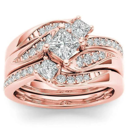 Luckacco Elegant Rose Gold Silver Gold Color Inlaid with White Zircon Rings Set Fashion Party Engagement Wedding Rings for Women Jewelry