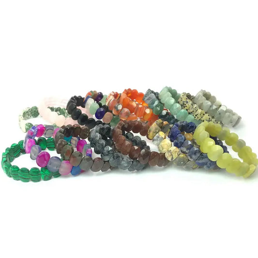 Luckacco Natural 10x15mm faceted flashing Stone beads Bracelets Handmade Reiki Healing Meditation Bangles Elastic Rope Couple Jewelry