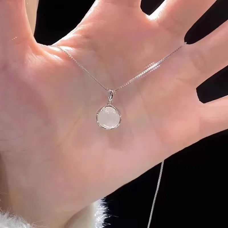 luckacco new 925 sterling silver round necklace simple geometric shape woman pendant choker birthday gift for friends exquisite jewelry