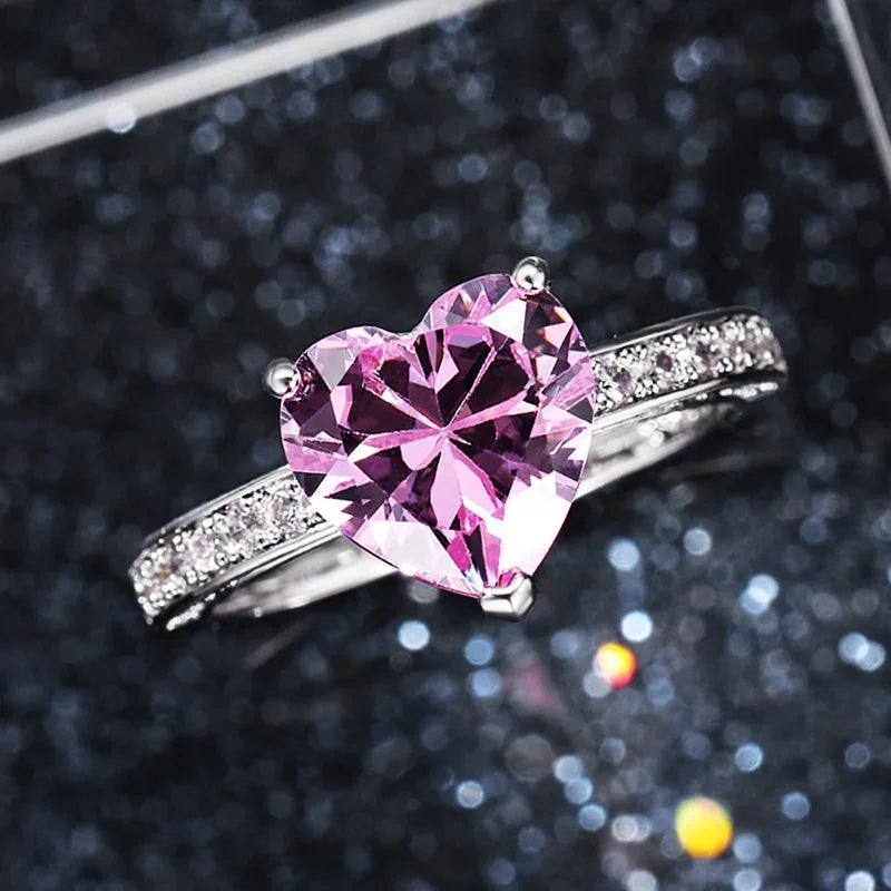 luckacco luxury solitaire women heart engagement rings pink cubic zirconia proposal rings for girlfriend anniversary gift jewelry  rings