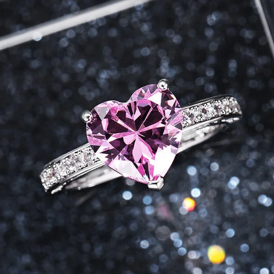 Luckacco Luxury Solitaire Women Heart Engagement Rings Pink Cubic Zirconia Proposal Rings For Girlfriend Anniversary Gift jewelry  rings