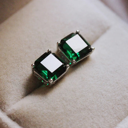 Luckacco daily picks Eternity Green CZ Stud Earrings for Women Gold Color Luxury Bride Wedding Earrings Elegant Ear Accessories Party Jewelry