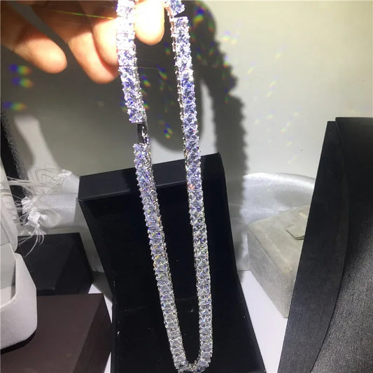 Luckacco 14K White Gold Trendy Chocker Necklace Princess Cut Lab Diamond Party Wedding Necklace for Women Men Charm Jewelry