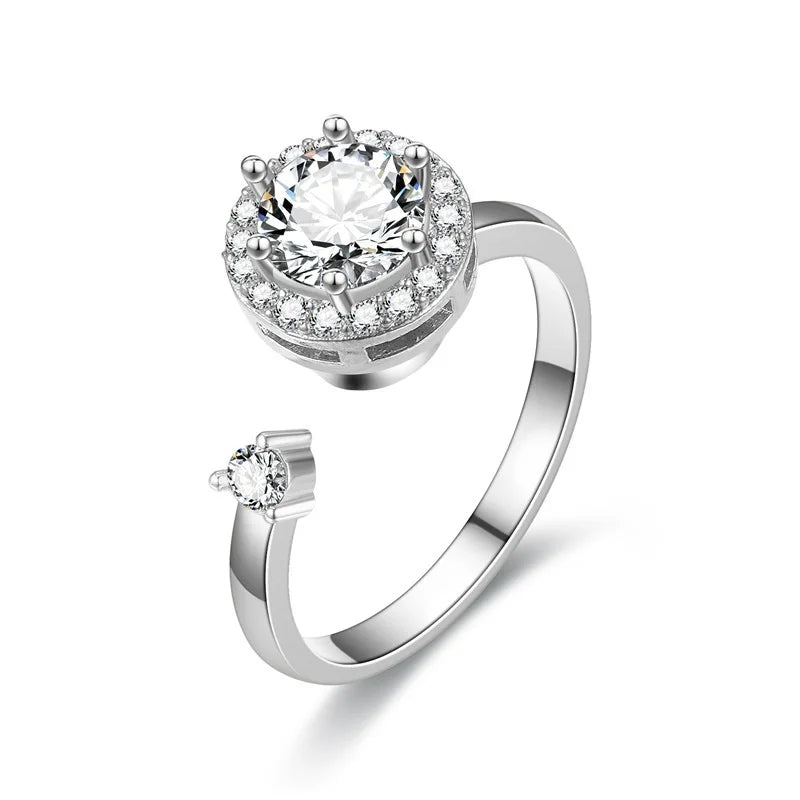 luckacco titanium stainless steel ring for women rotate rotating anxiety fidget adjustable rings silver color jewelry lovely flower bee