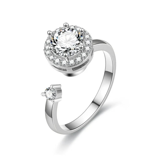 Luckacco Titanium Stainless Steel Ring For Women Rotate Rotating Anxiety Fidget Adjustable Rings Silver Color Jewelry Lovely Flower Bee
